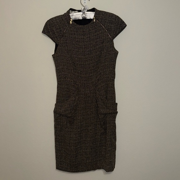 Kay Unger Brown Tweed Sheath Dress With Pockets and Zipper Detail Size 8. A - Picture 1 of 6